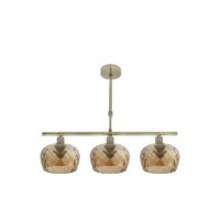 Distribuidor - Lâmpadas Diversas | Lâmpadas Modernas | LAMPARA ESTELA 3XE14 CUERO REGX55X13 CM C/TULIPAS CRISTAL TALLADO AMBAR Ref: 196853014